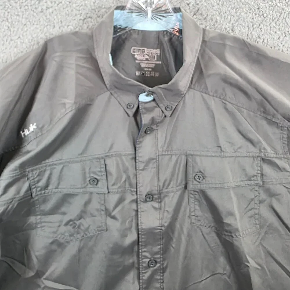 Huk Performance Men's Fishing Button Down Vented Short Sleeve Gray Shirt Size XL - Picture 4 of 11